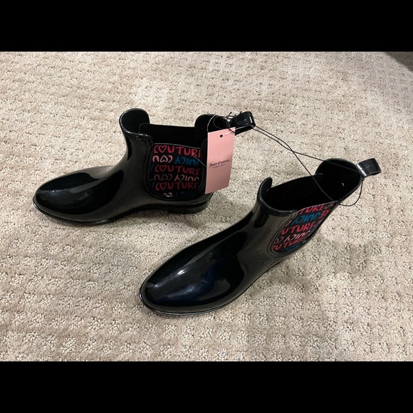 New JUICY COUTURE Romance Black Heart Graffiti MultiColor Rain Boots - Picture 8 of 16